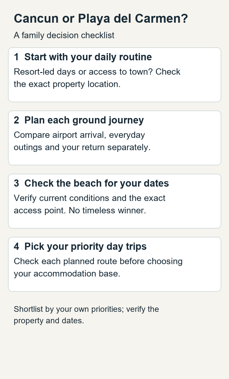 Decision paths for families choosing between Cancun and Playa del Carmen